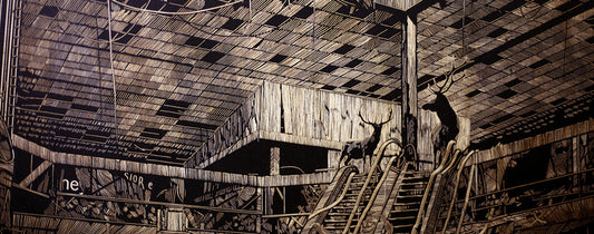 ‘A Headlight in the Path <br>of our Breathing’ <br>laser-etch on wood by Daniel Danger